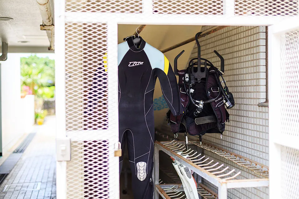 ダイビング器材 洗い場・干し場
